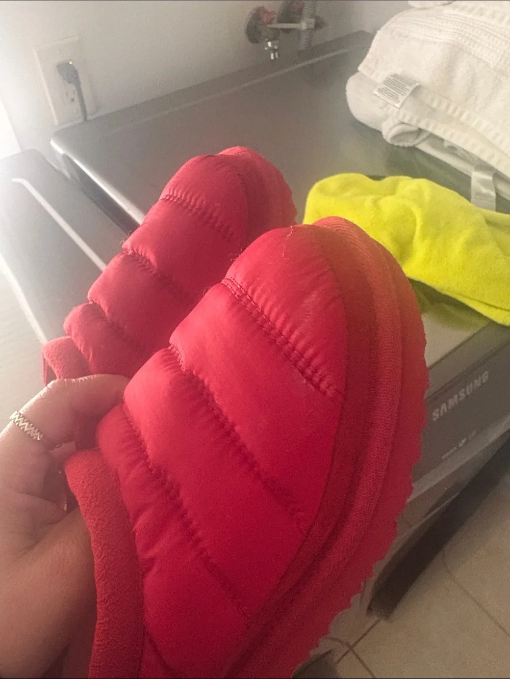 UGG Kids Red Puffer Slip-On Slippers